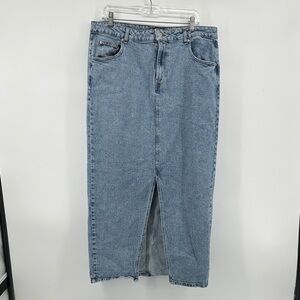 ASOS Women Plus Size Light Blue Denim Maxi Long Mid Slit Skirt Size 16